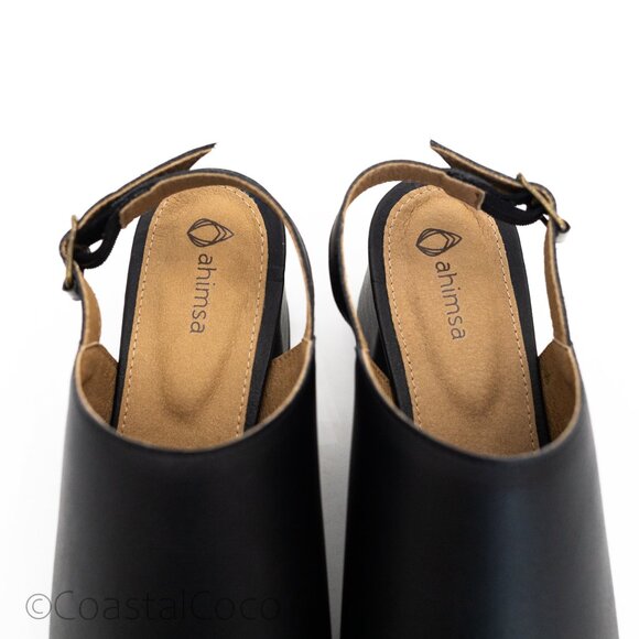Iolanda by Ahimsa Vegan Women's 8 Open-toe Block Heel Black Sandal Minimalist - Picture 6 of 10